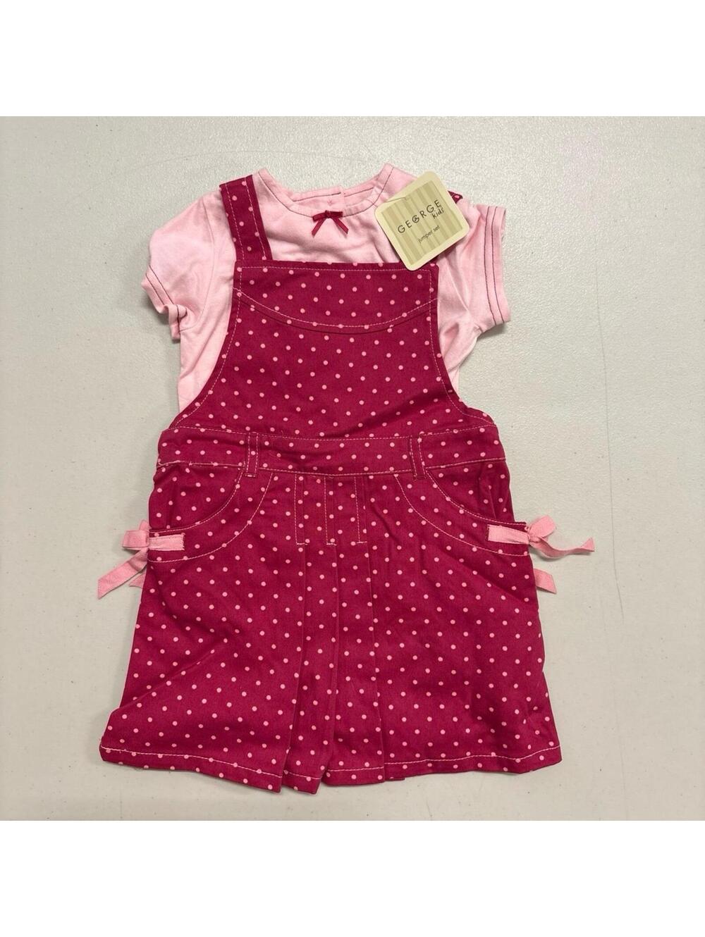 George Kids Baby Girl Pink Polka Dot Shortall 2-Piece Set – Size 24 Months – NWT
